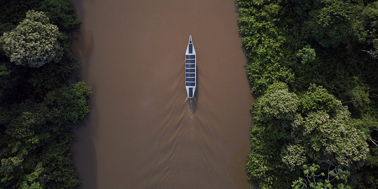Solar-Powered, Torqeedo Electric Outboard Canoes on  the Amazon River